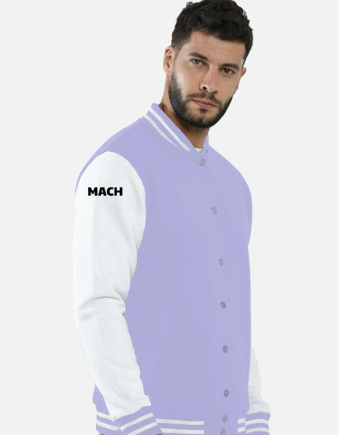 Lavender Varsity Jacket Showing Right Shoulder