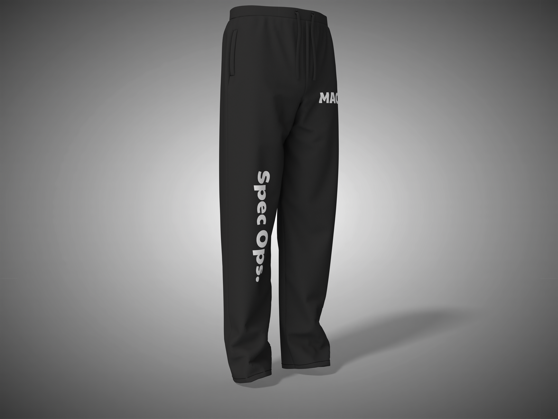 Black pants with 'Spec Ops' text on a gray background
