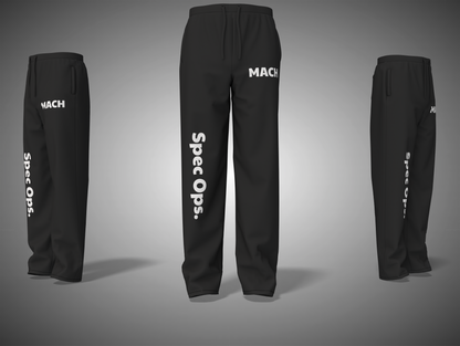 Black pants with 'Spec Ops.' and 'MACH' branding on a gray background