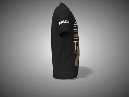 Black t-shirt with 'MACH' branding on a gray background