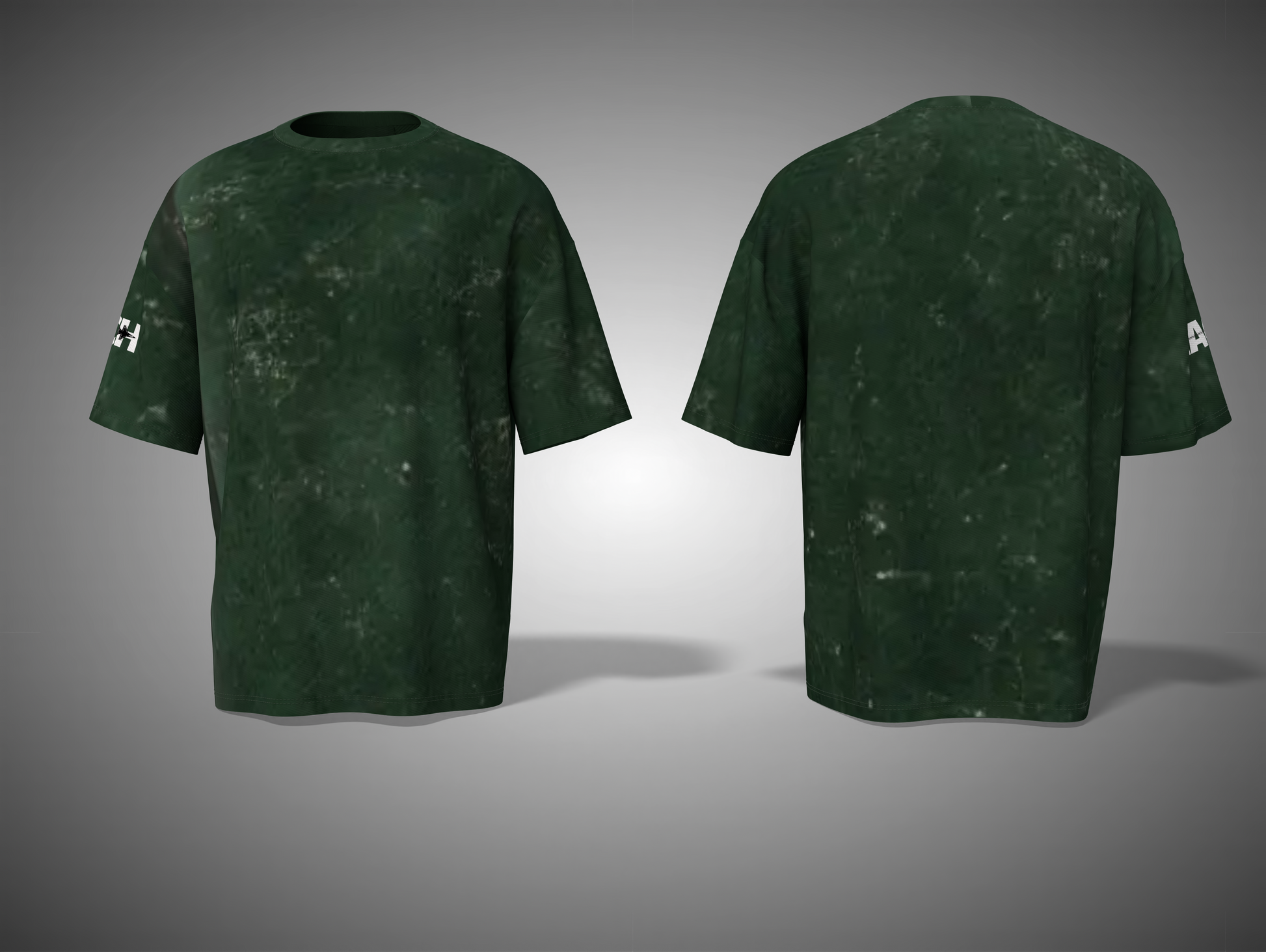 Bottle Green t-shirt with a subtle pattern on a gray background
