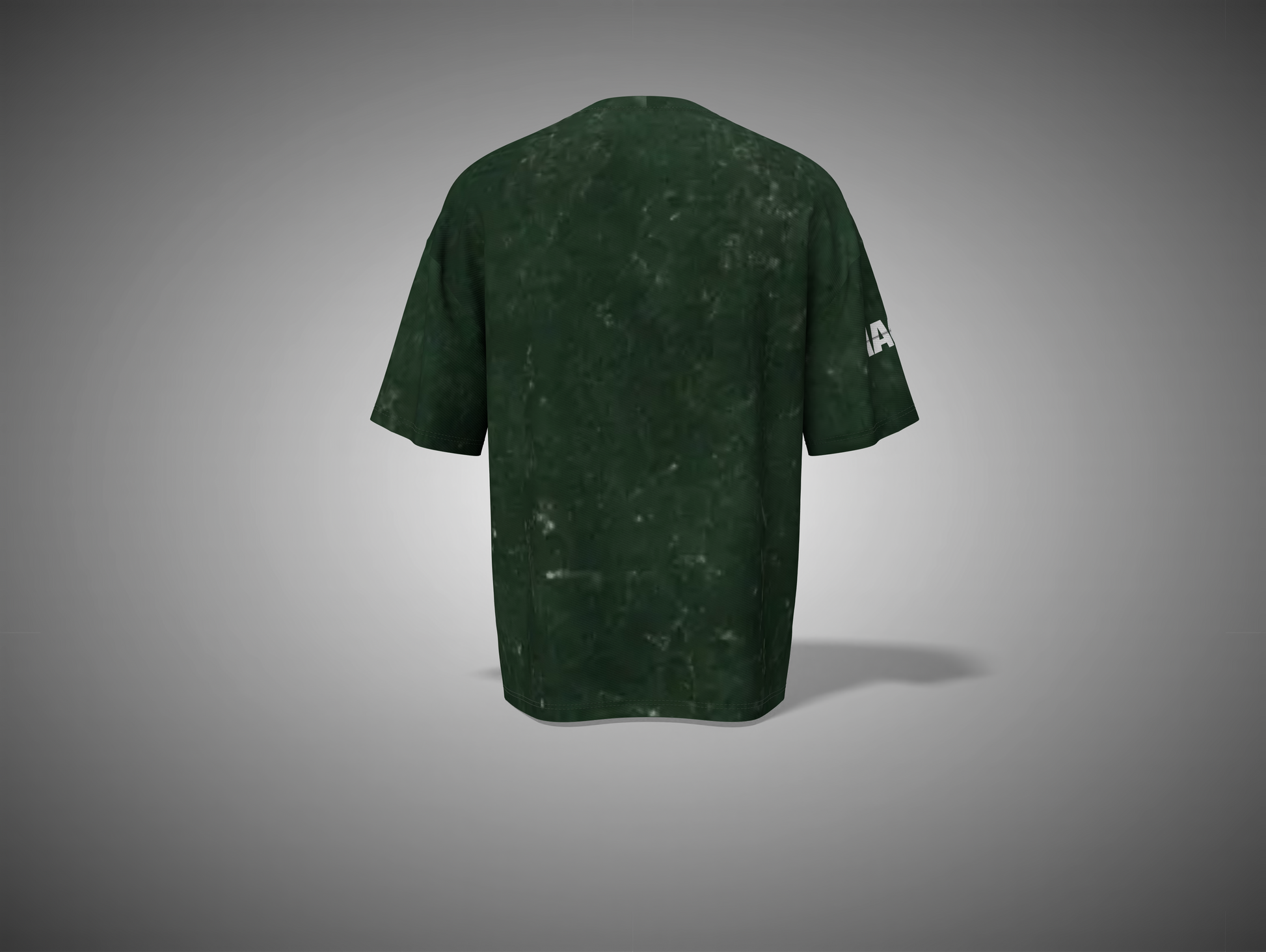 Bottle Green t-shirt with a brand logo on the back against a gray background