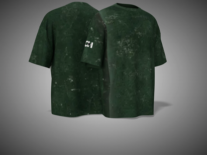 Bottle Green camouflage t-shirt shown from front and back on a gray background