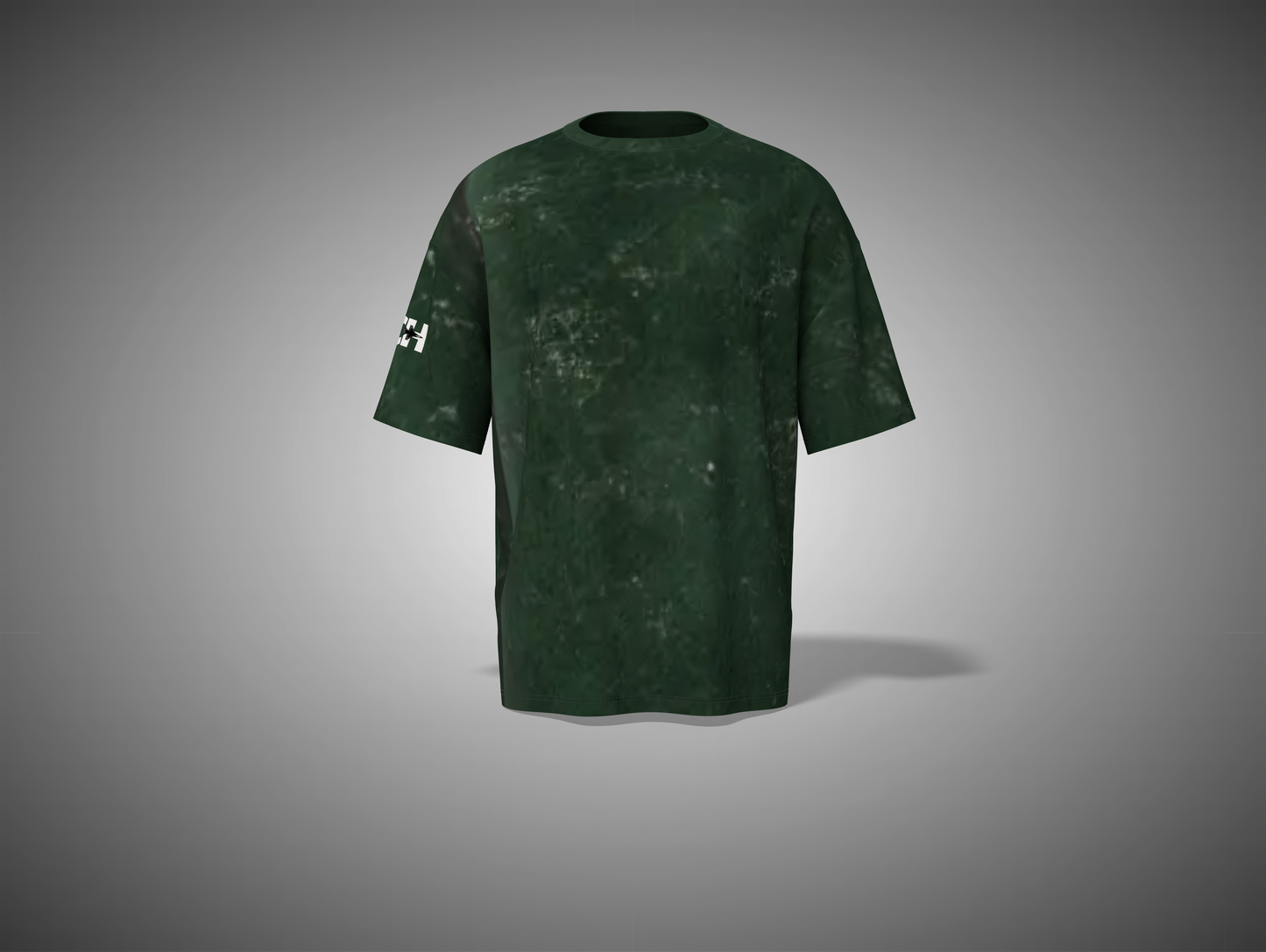 Bottle Green t-shirt with a small white logo on a gray background