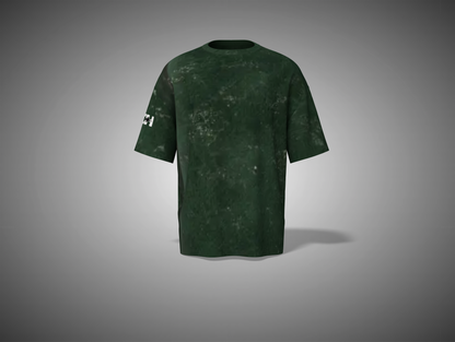 Bottle Green t-shirt with a small white logo on a gray background