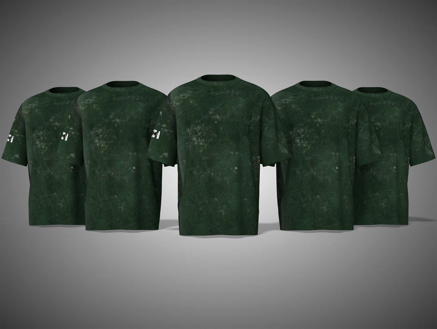 Bottle Green camouflage t-shirts on a gray background
