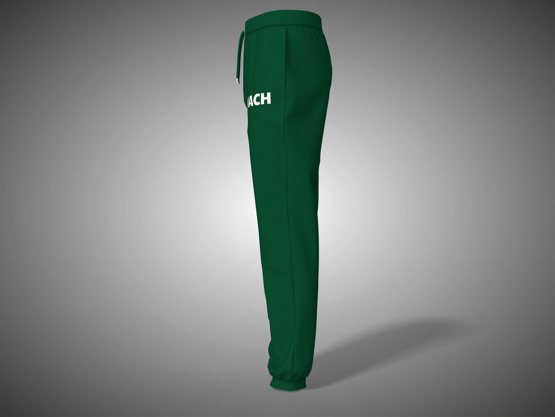 Bottle Green sweatpants with a brand logo on a gray background