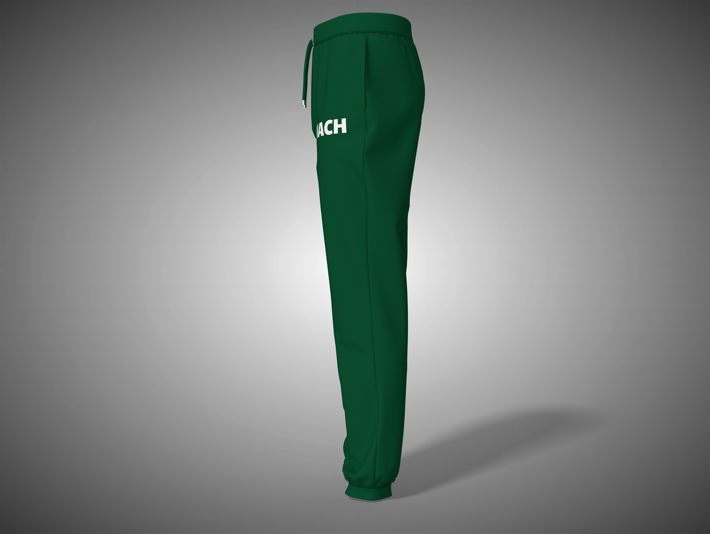 Bottle Green sweatpants with a brand logo on a gray background