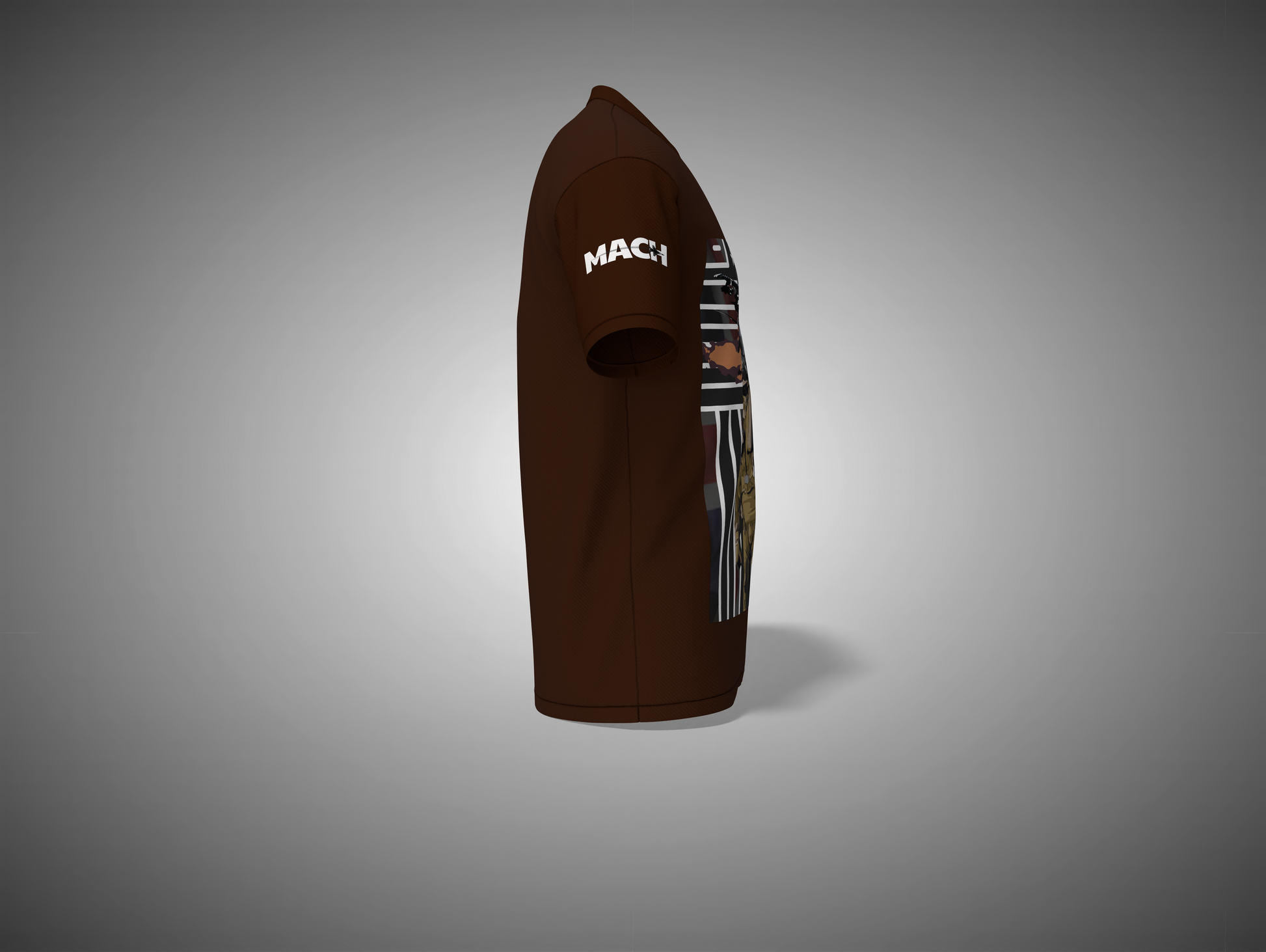 Coffee Brown t-shirt with visible branding on a gray background