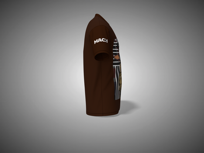 Coffee Brown t-shirt with visible branding on a gray background