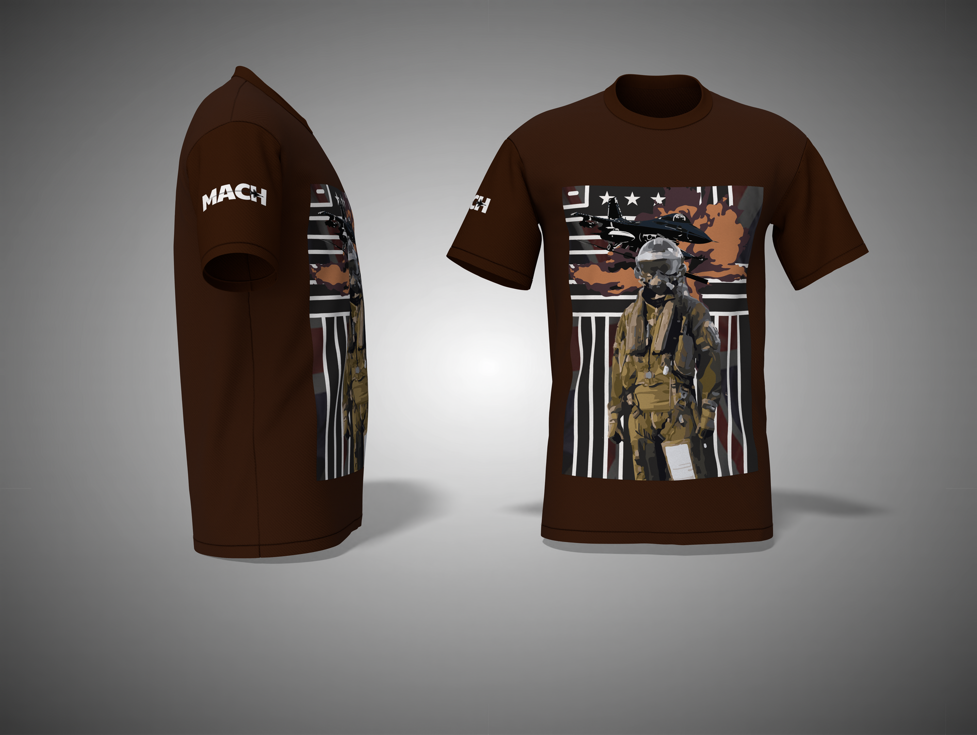 Coffee Brown t-shirt with graphic design on a gray background