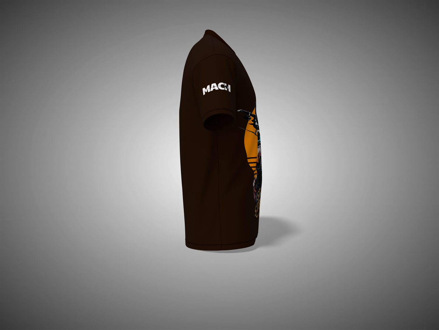 Coffee Brown t-shirt with a logo on a gray background