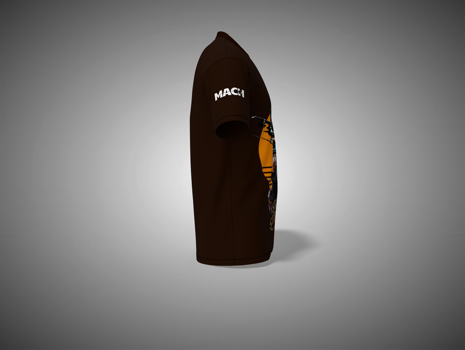 Coffee Brown t-shirt with a logo on a gray background