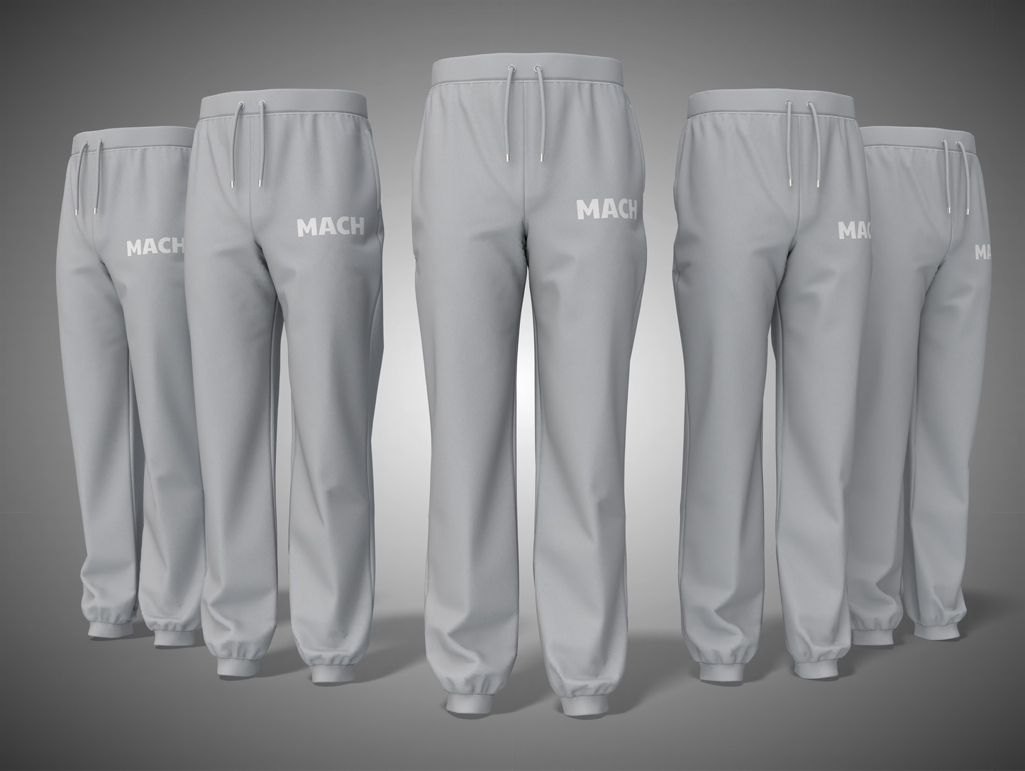 Grey Melange sweatpants with 'MACH' branding on a gray background