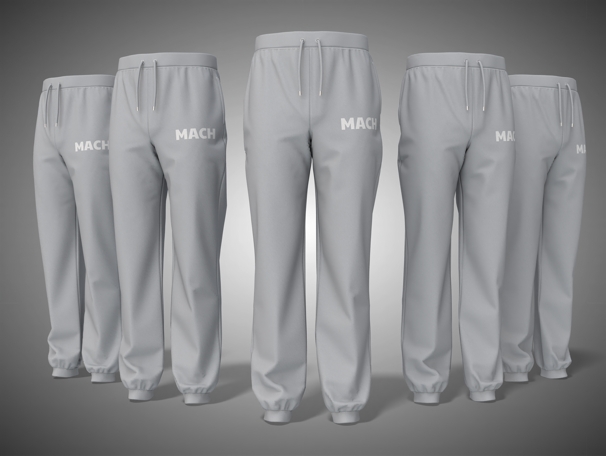 Grey Melange sweatpants with 'MACH' branding on a gray background