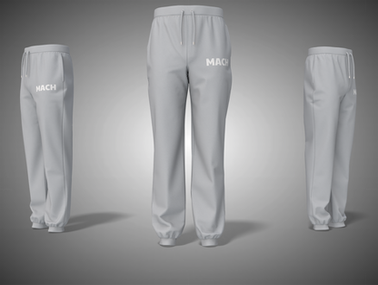 Grey Melange sweatpants with 'MACH' branding on a gray background