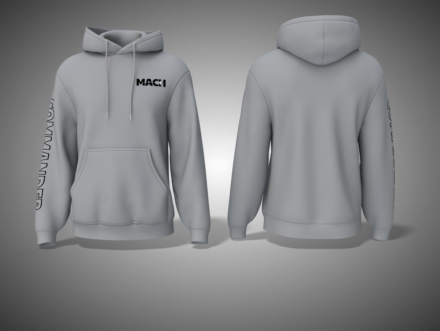 Grey Melange hoodie with branding on a gray background