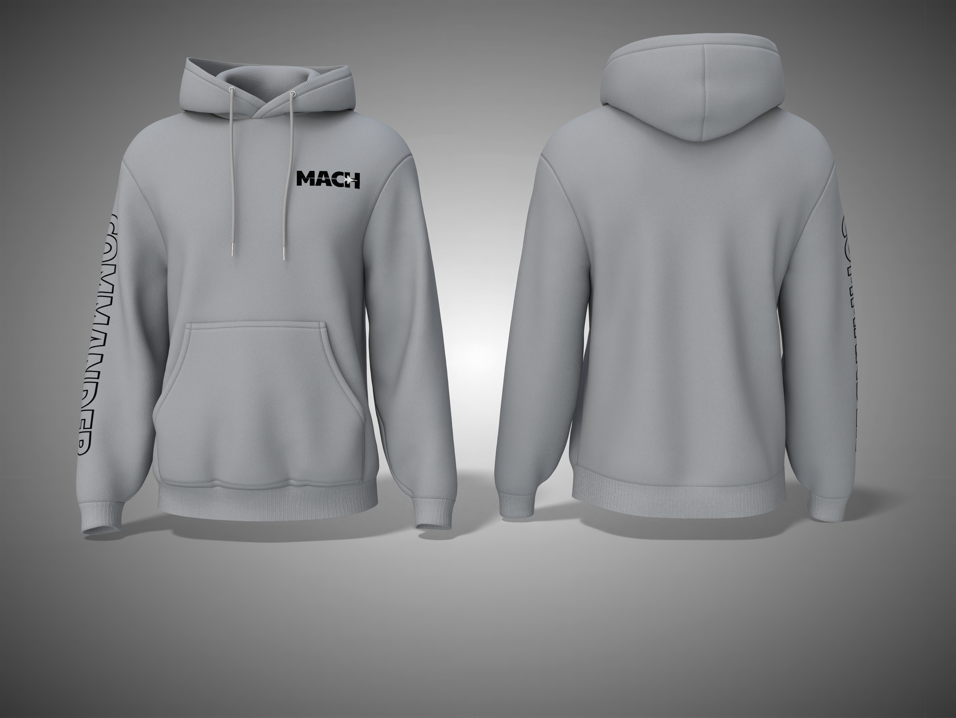 Grey Melange hoodie with branding on a gray background