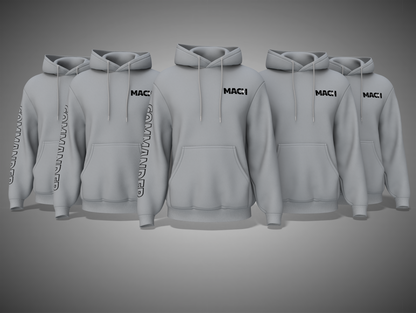 Grey Melange hoodies with branding on a gray background
