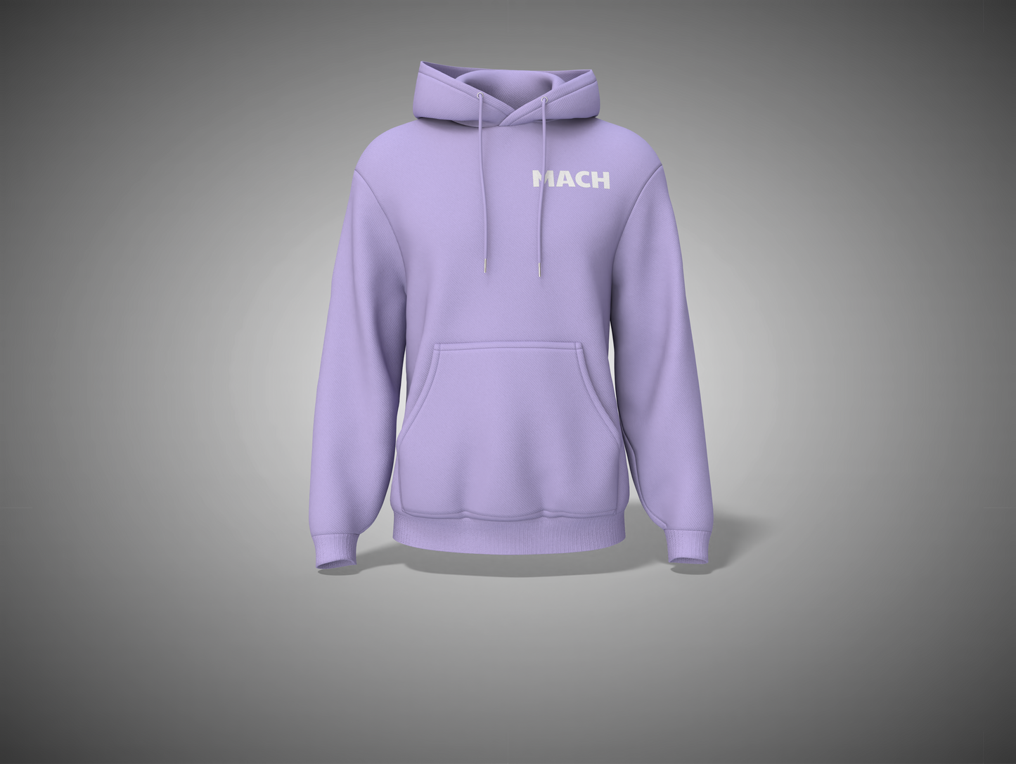 Lavender hoodie with 'HACH' branding on a gray background