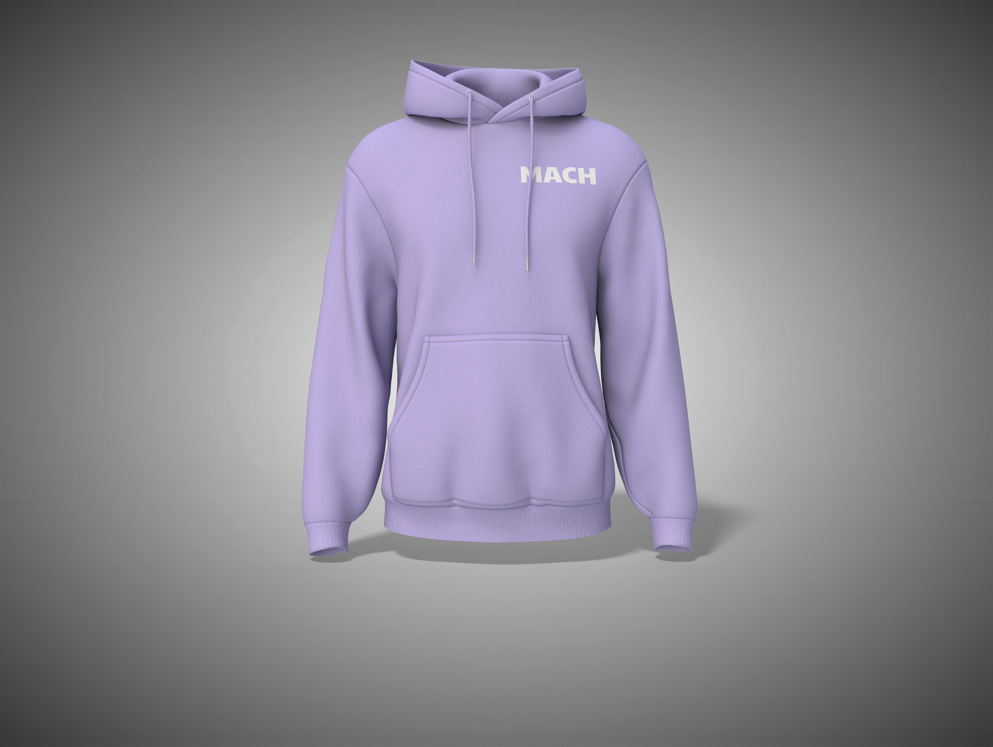 Lavender hoodie with 'HACH' branding on a gray background