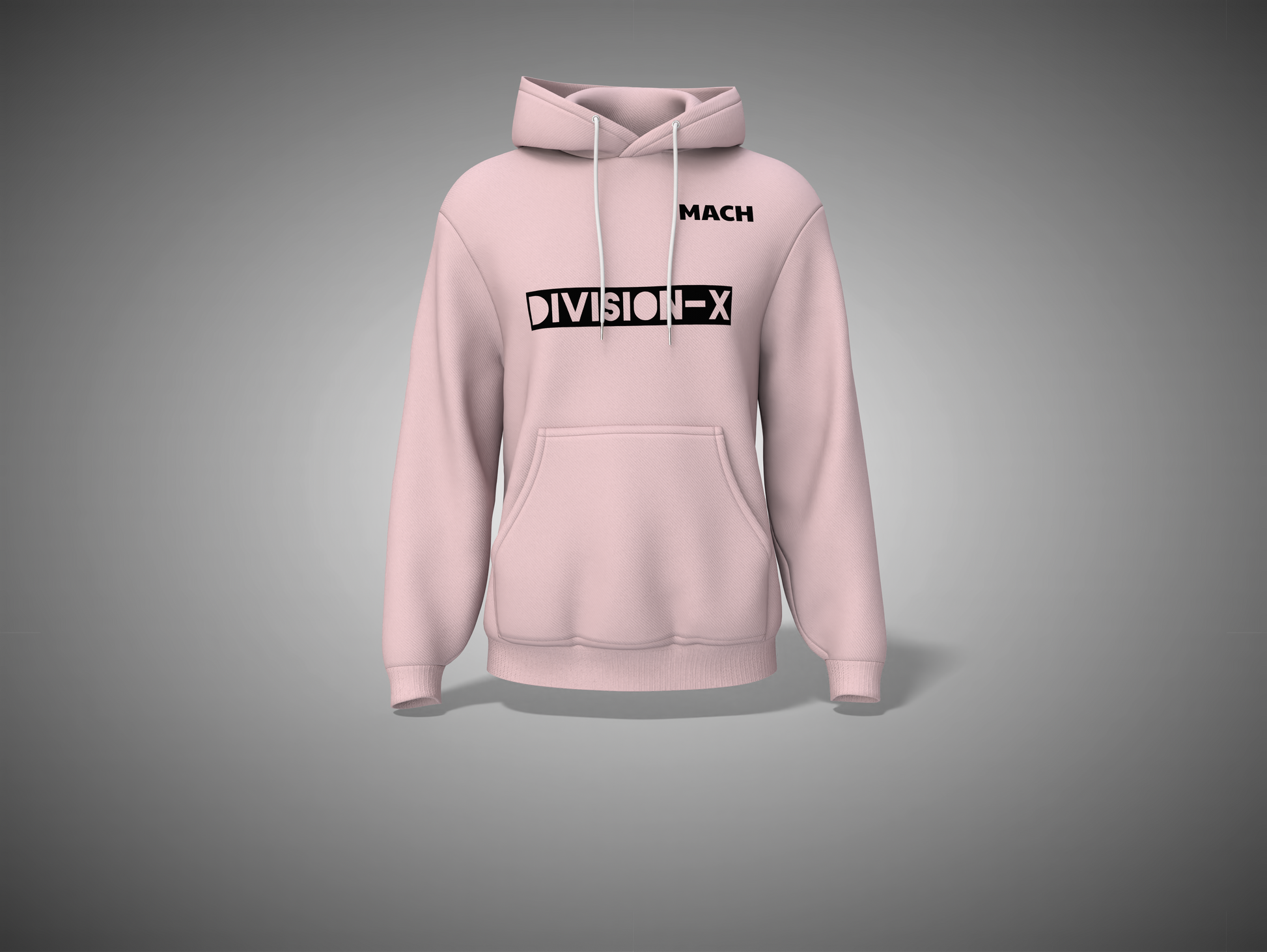 Light baby Pink hoodie with 'Division-X' logo on a gray background