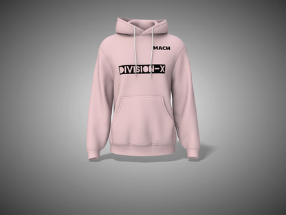 Light baby Pink hoodie with 'Division-X' logo on a gray background
