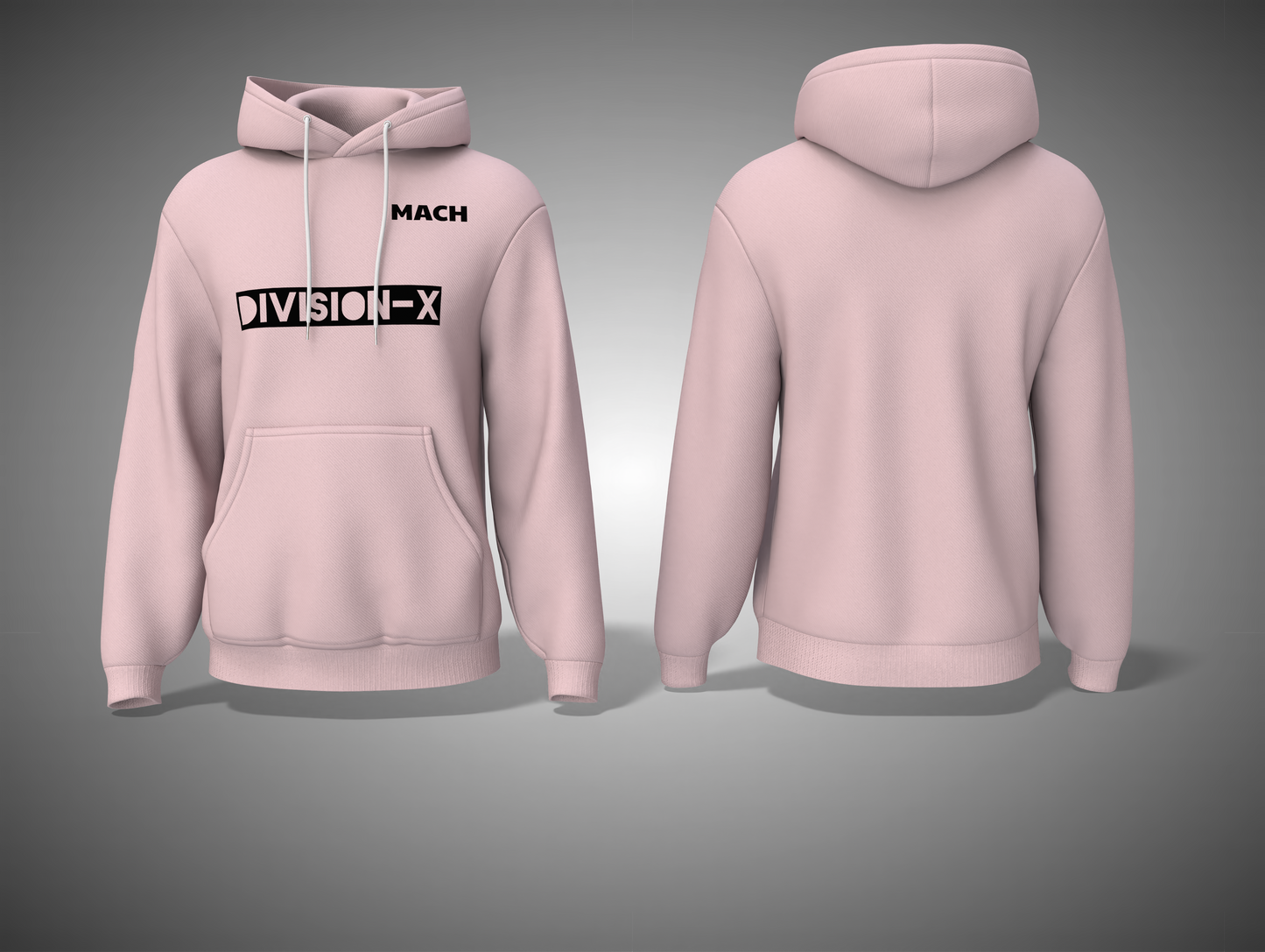 Light baby Pink hoodie with 'Division-X' logo on a gray background