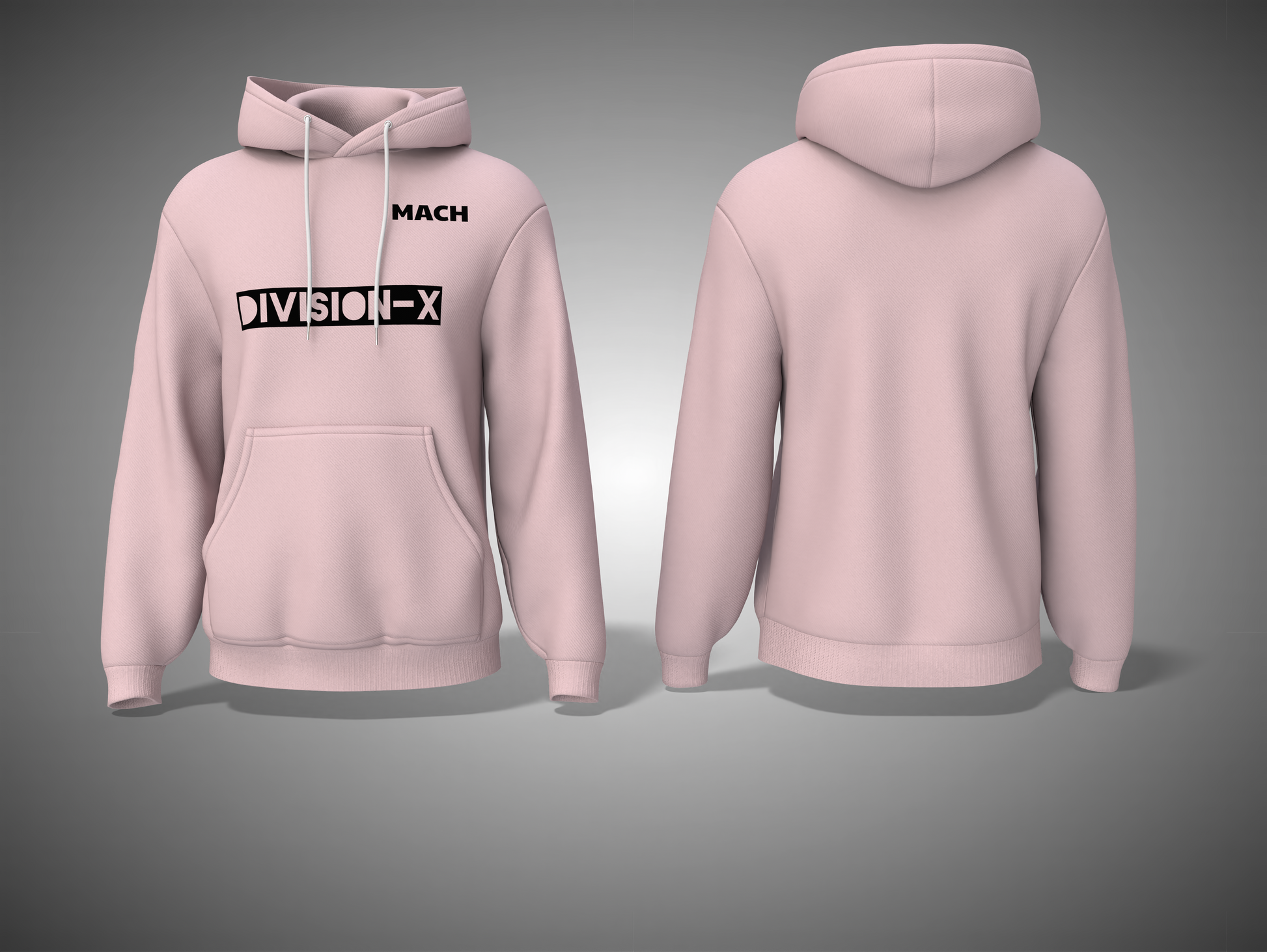 Light baby Pink hoodie with 'Division-X' logo on a gray background