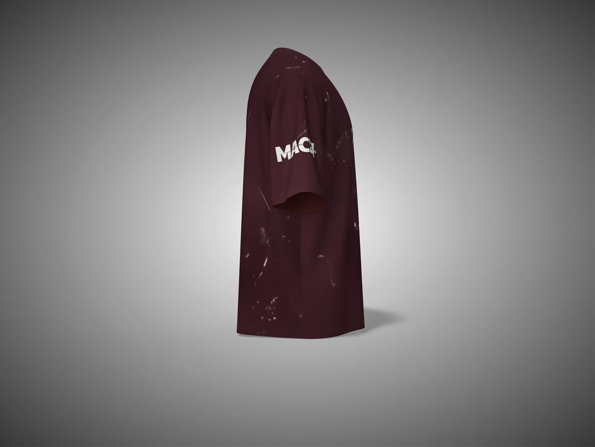 Maroon garment with 'MAM' logo on a gray background