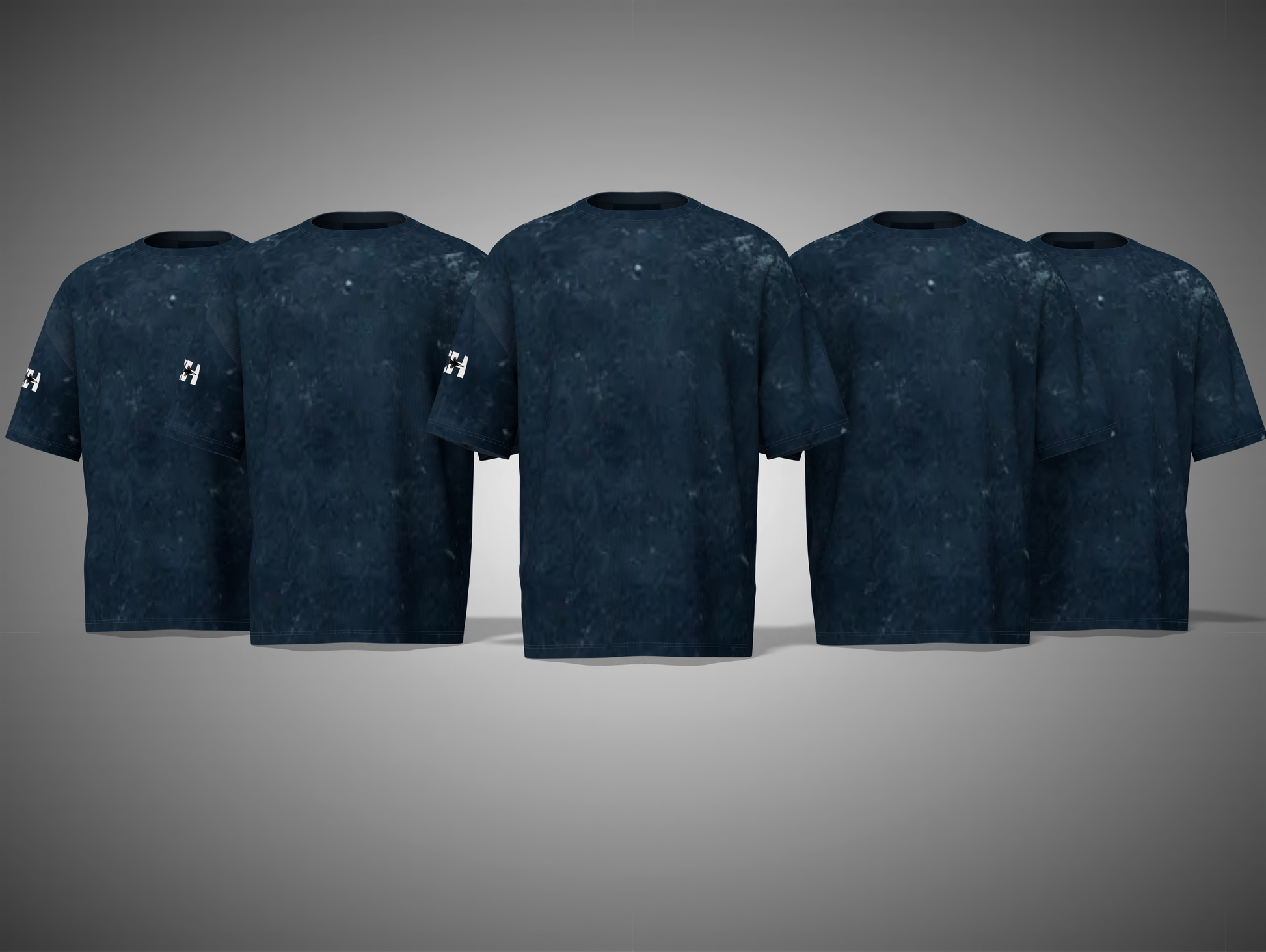 Navy Blue dark blue t-shirts with a logo on a gray background