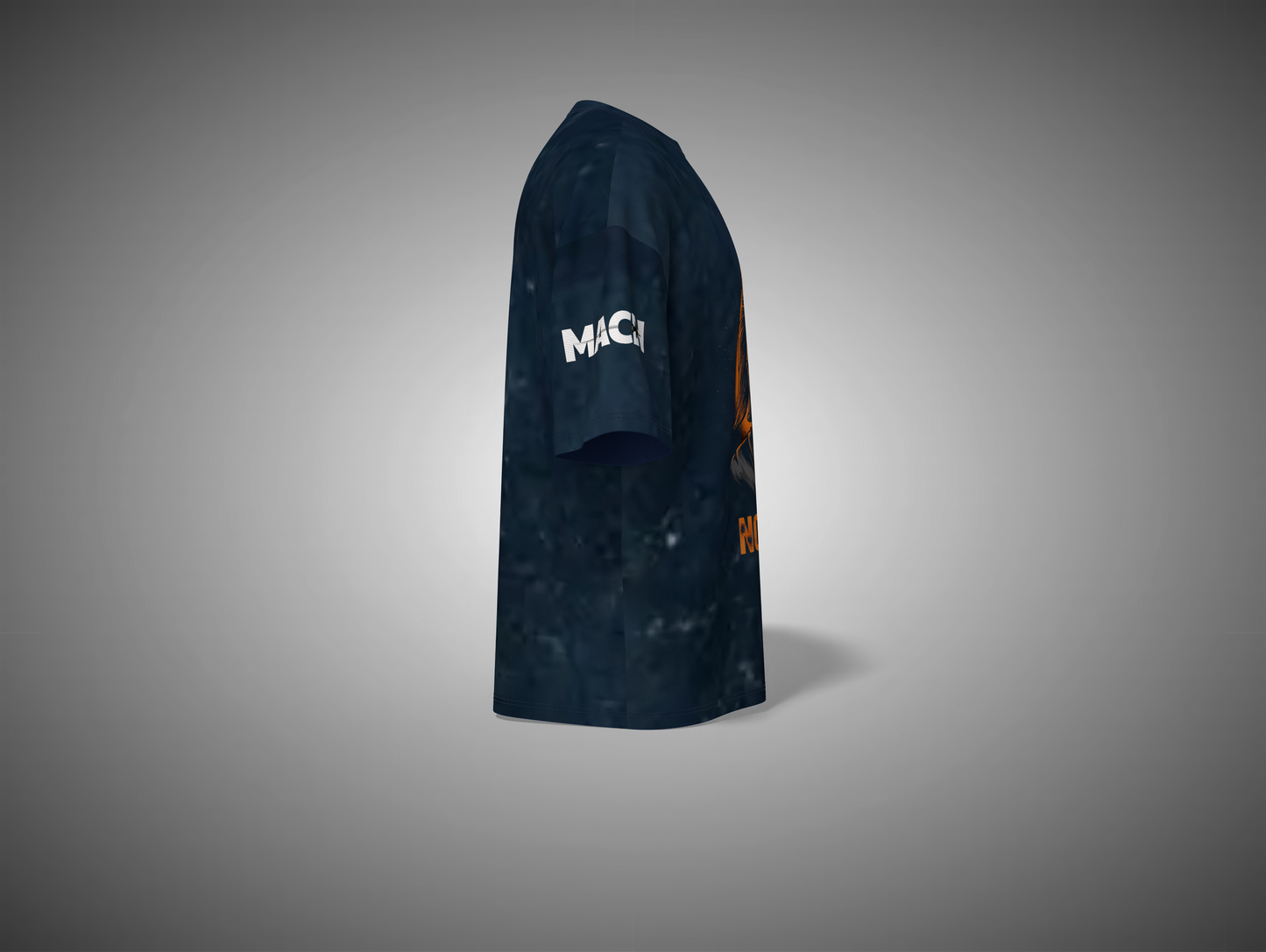 Navy Blue t-shirt with a brand logo on a gray background