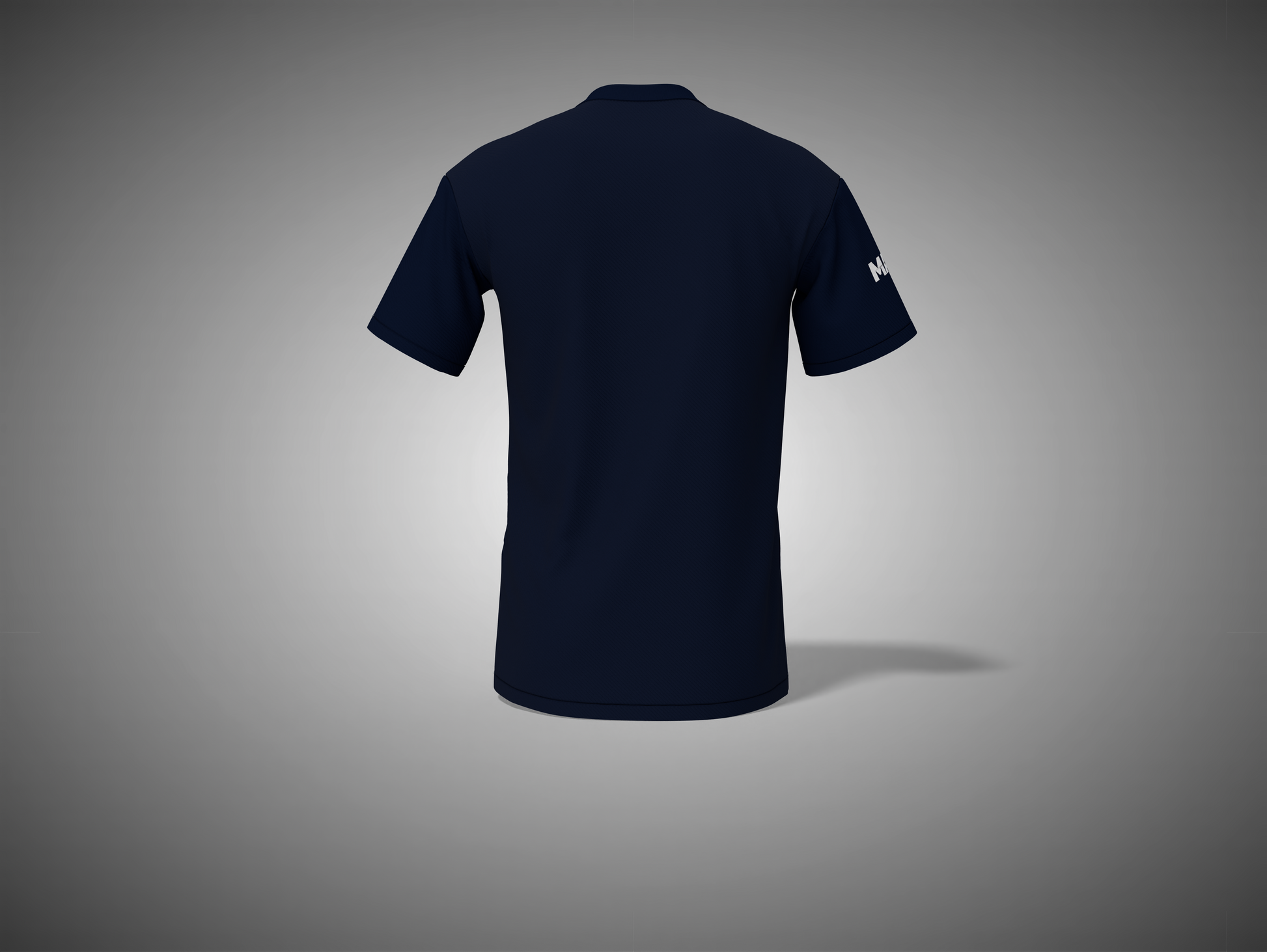 Navy blue t-shirt on a gray background