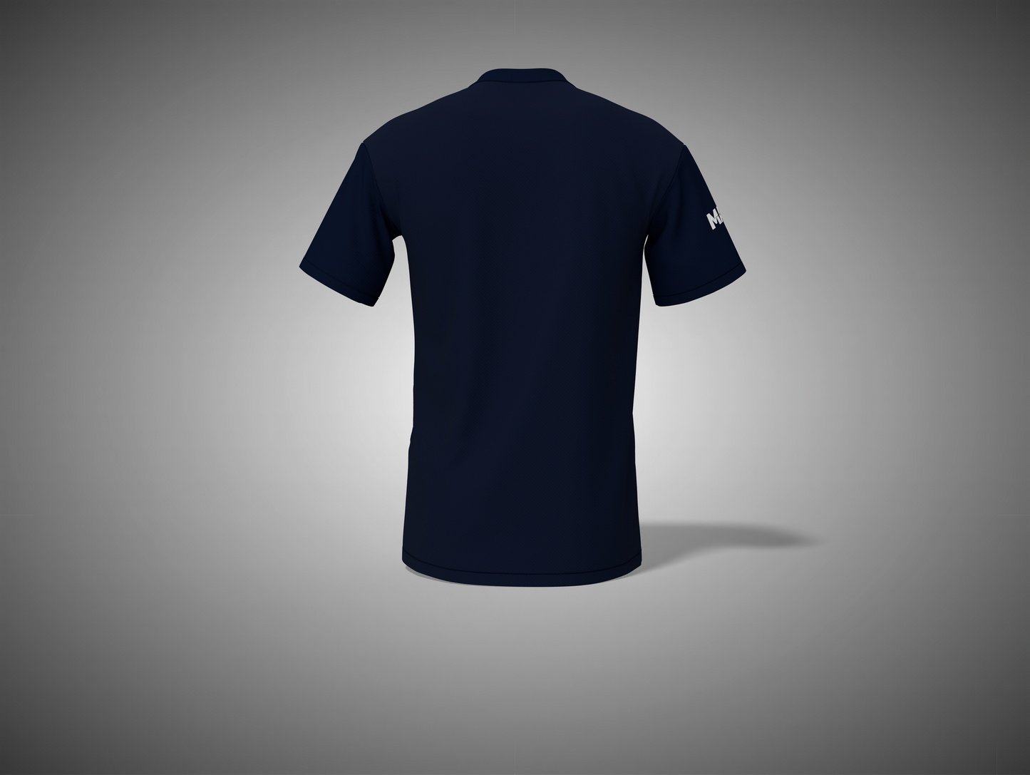 Navy blue t-shirt on a gray background