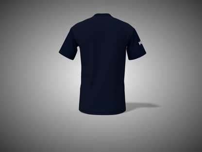 Navy blue t-shirt on a gray background