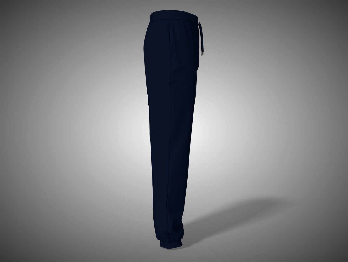 Navy blue sweatpants on a gray background