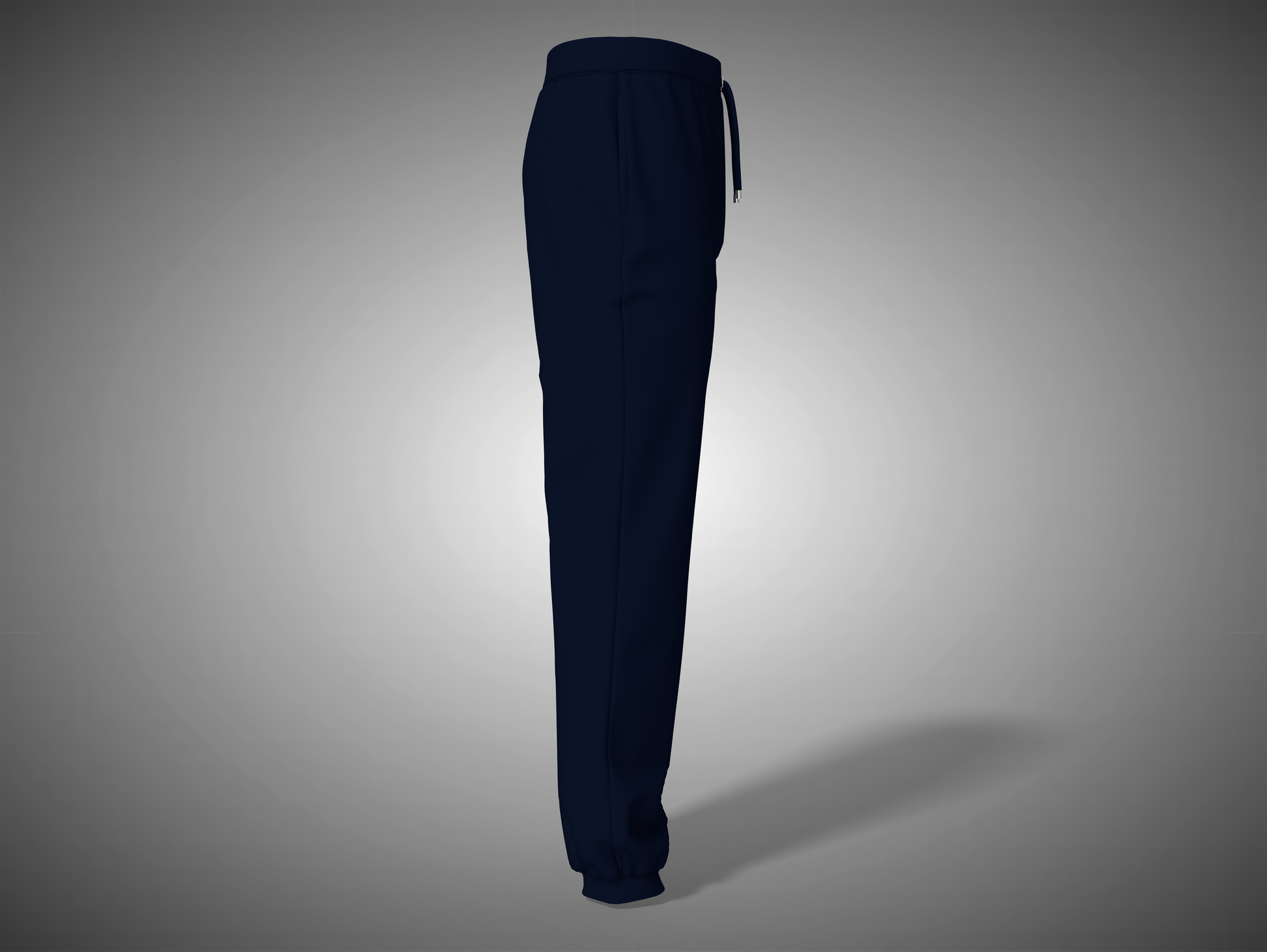 Navy blue sweatpants on a gray background