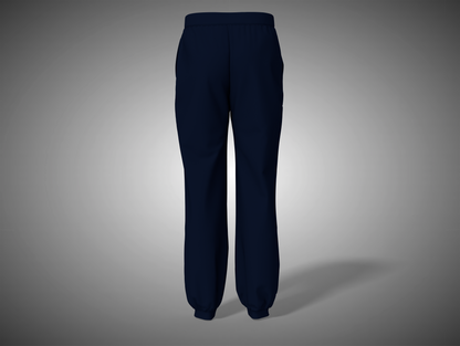 Navy blue pants on a gray background