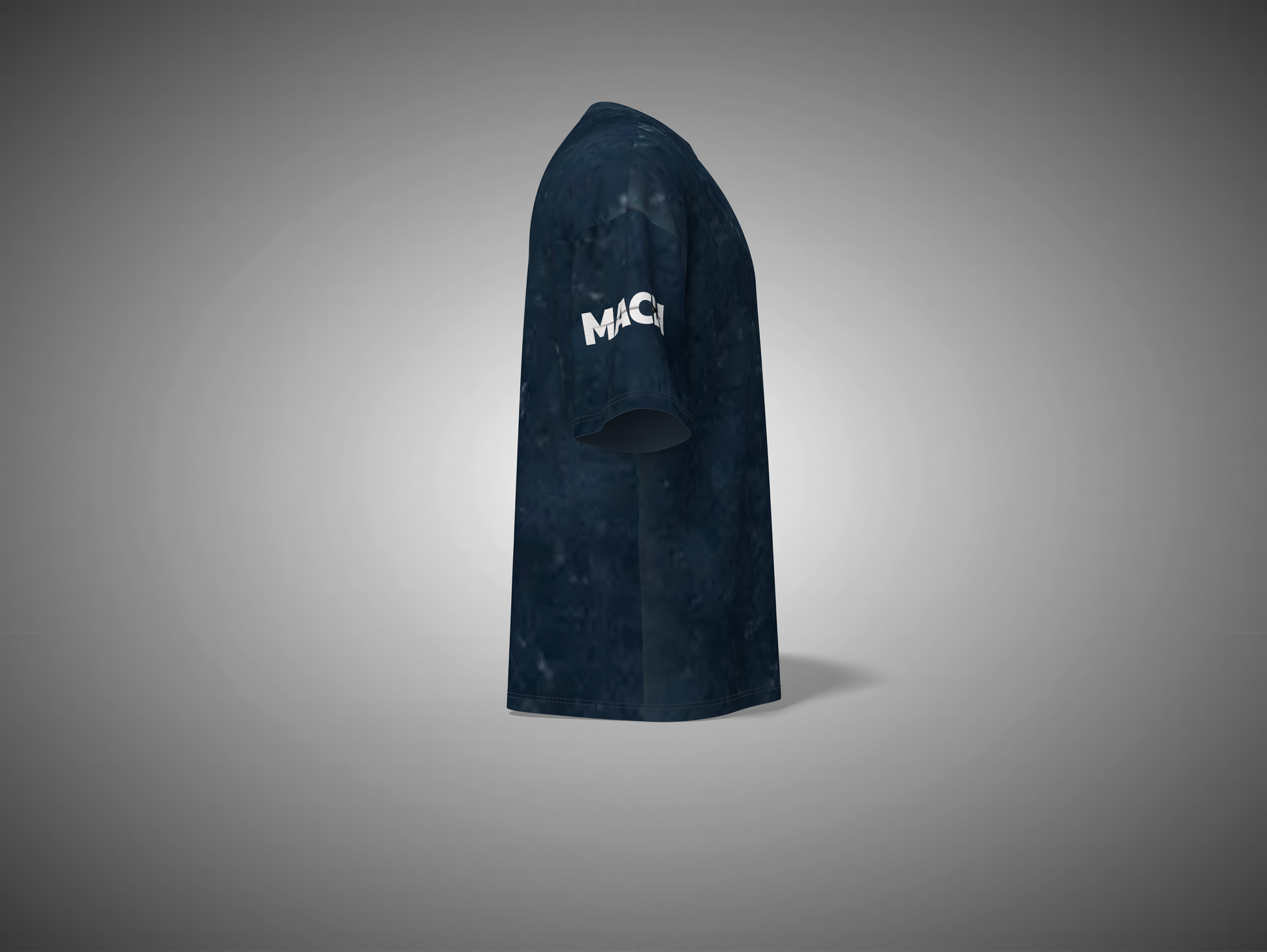 Navy Blue t-shirt with 'MAC' logo on a gray background