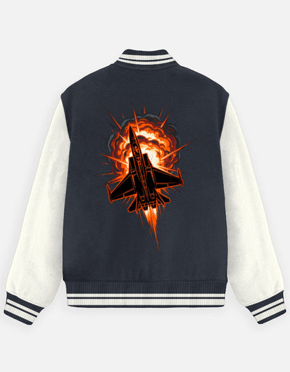 Navy Blue Blast Missile Design Varsity Jacket
