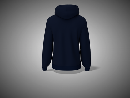 Navy blue hoodie on a gray background