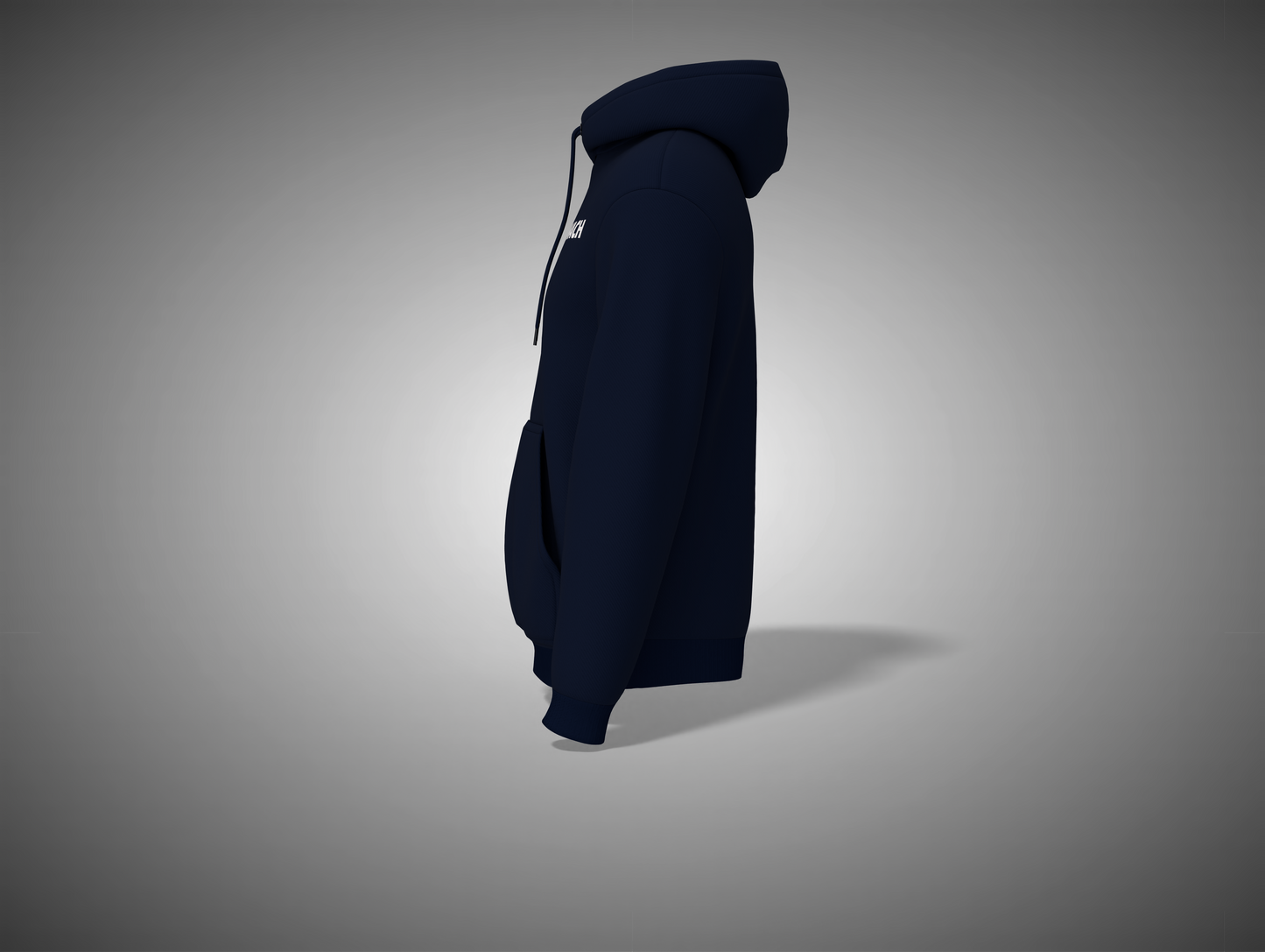 Navy blue hoodie on a gray background