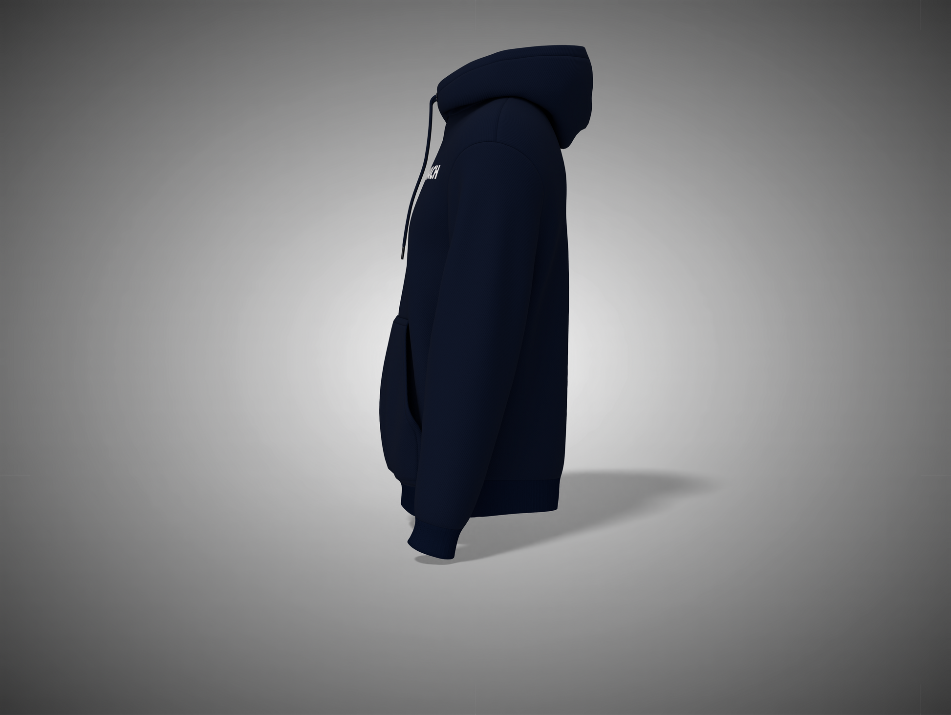 Navy blue hoodie on a gray background
