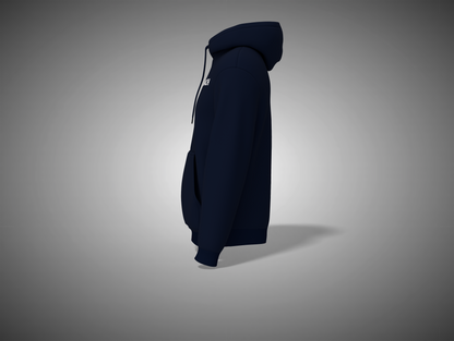 Navy blue hoodie on a gray background