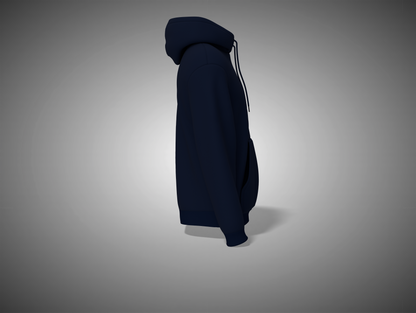 Navy blue hoodie on a gray background