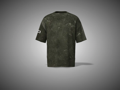 Olive green camouflage t-shirt on a gray background