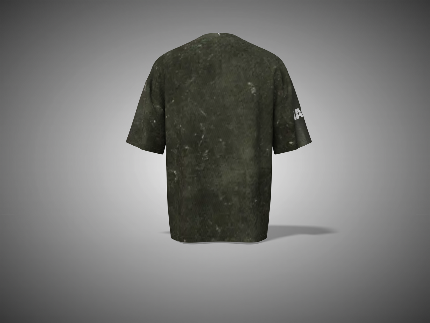 Olive green t-shirt on a gray background