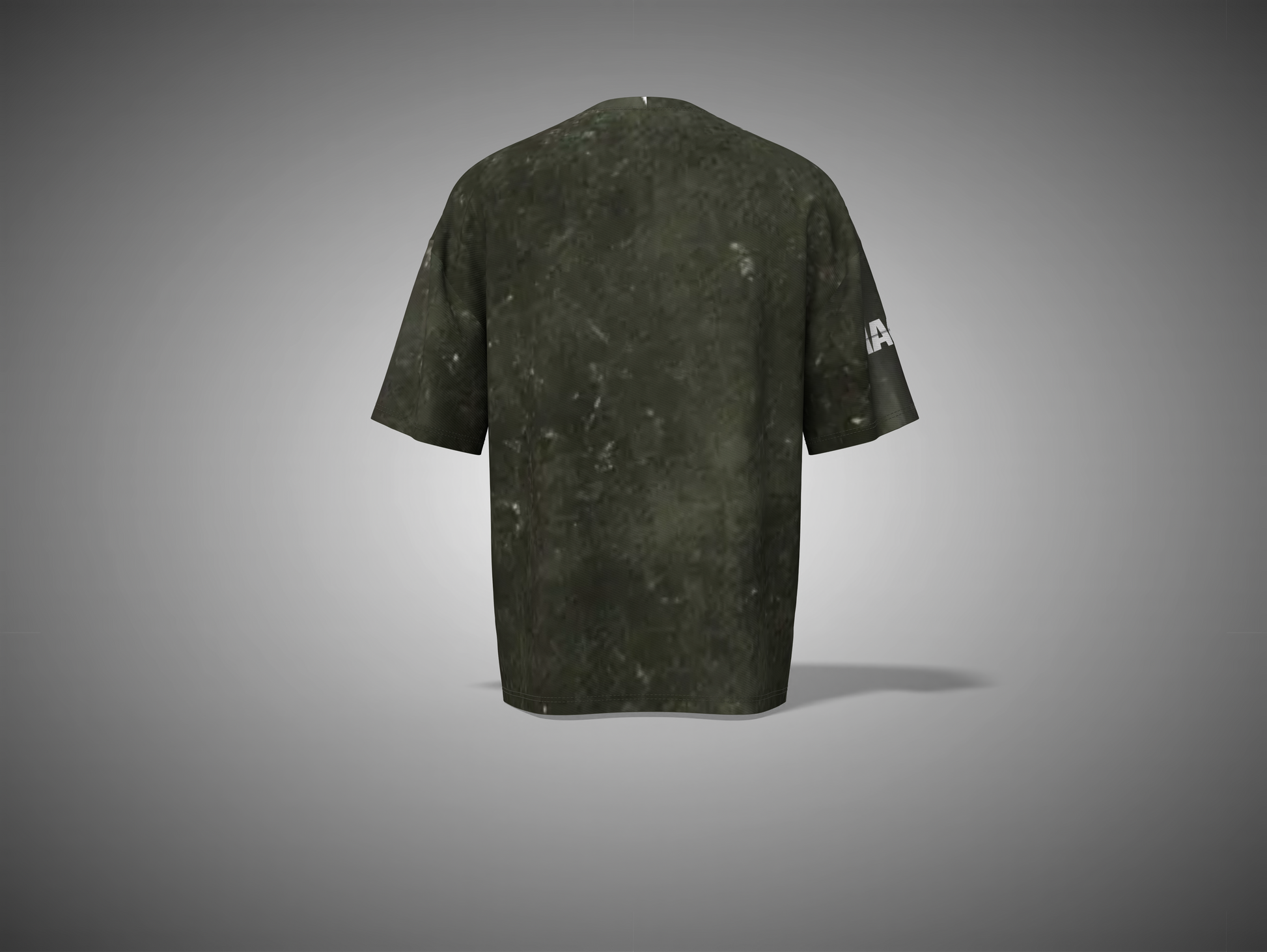 Olive green t-shirt on a gray background