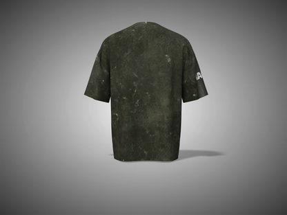 Olive green t-shirt on a gray background