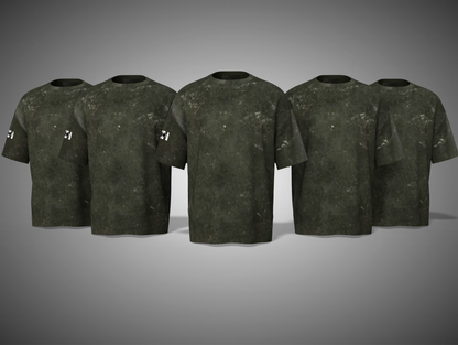 Olive green camouflage t-shirts on a gray background